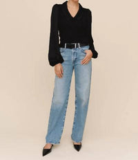 Bella Dahl Collared V-neck Top in black - women's top