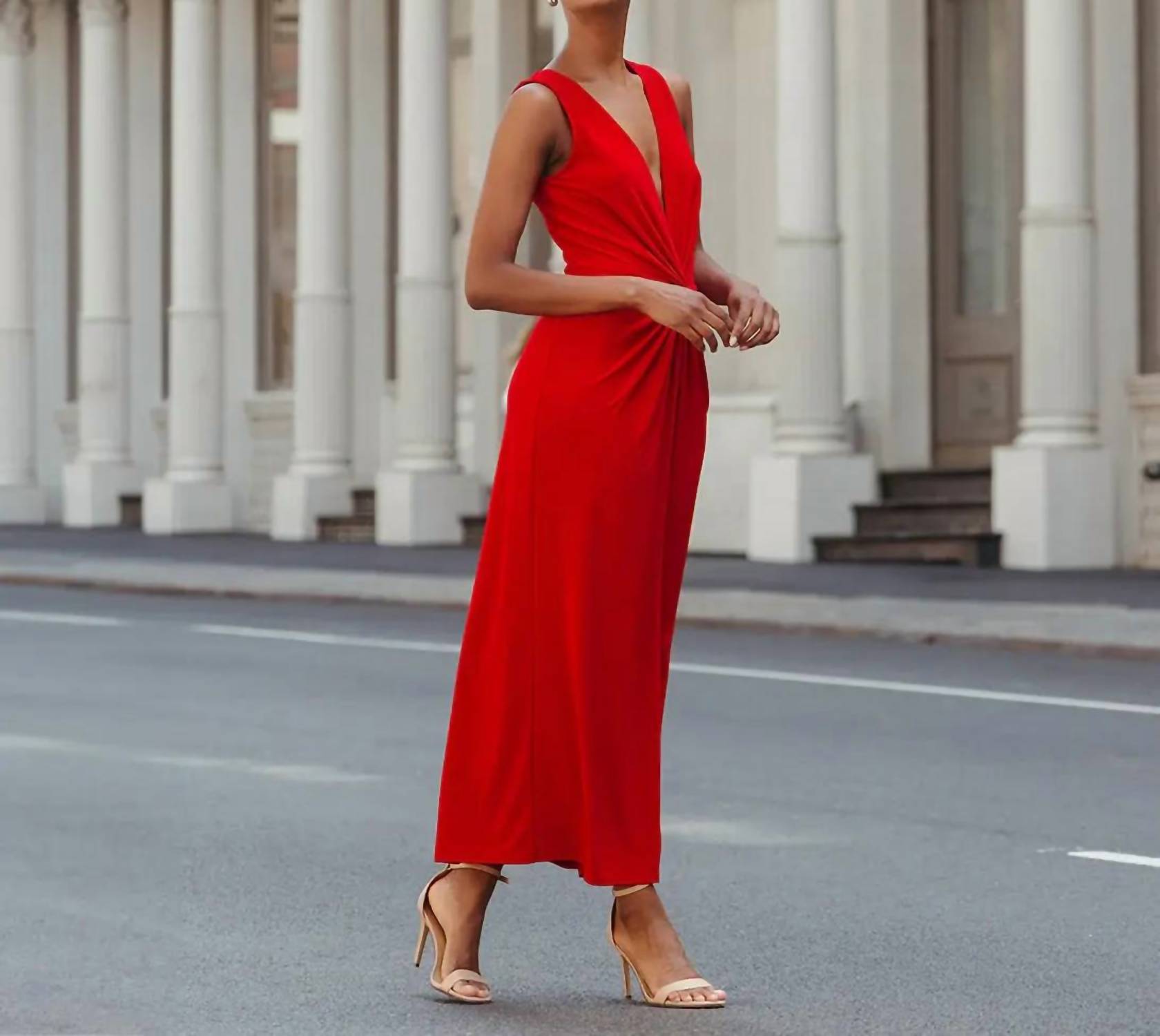 CLARA SUNWOO Center Slit Maxi Dress in red - women's dress - detail view