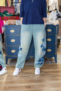 Easel - Starstruck Patchwork Barrel Jeans