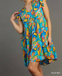 Umgee - Abstract Print A-line Tiered Smocked Detail Dress