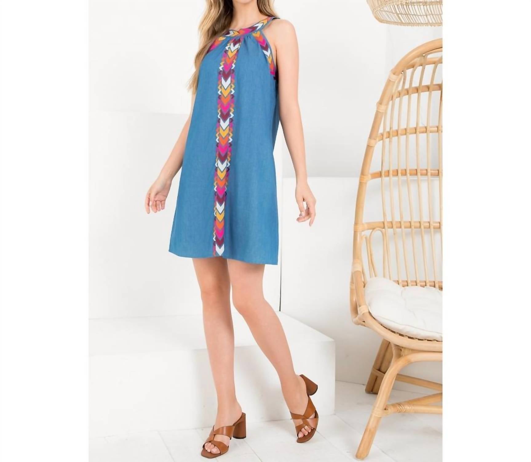 Thml - Chambray Embrroidered Halter Dress