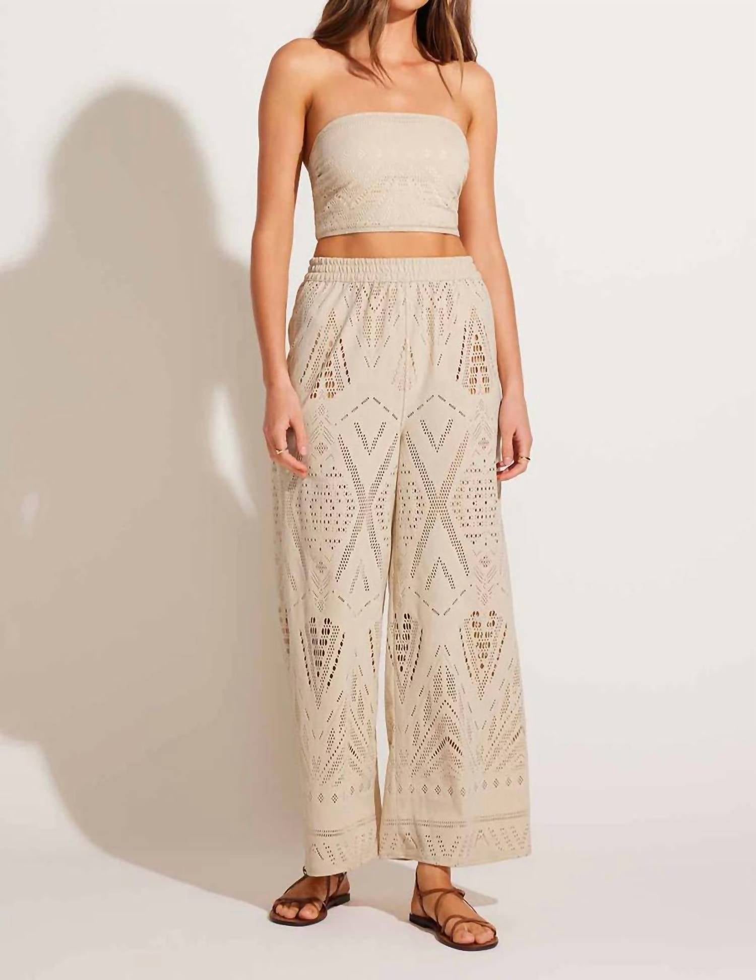 Vitamin A Farrah Wide Leg Pants in natural calico crochet - women's pants