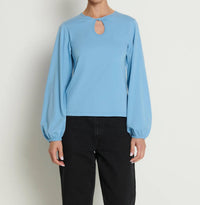 Nation LTD Carolina Keyhole Top in allure - women's long sleeve top - detail view