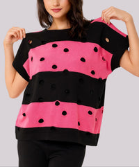Angel Apparel - Stripe & Cut Out Knit Top