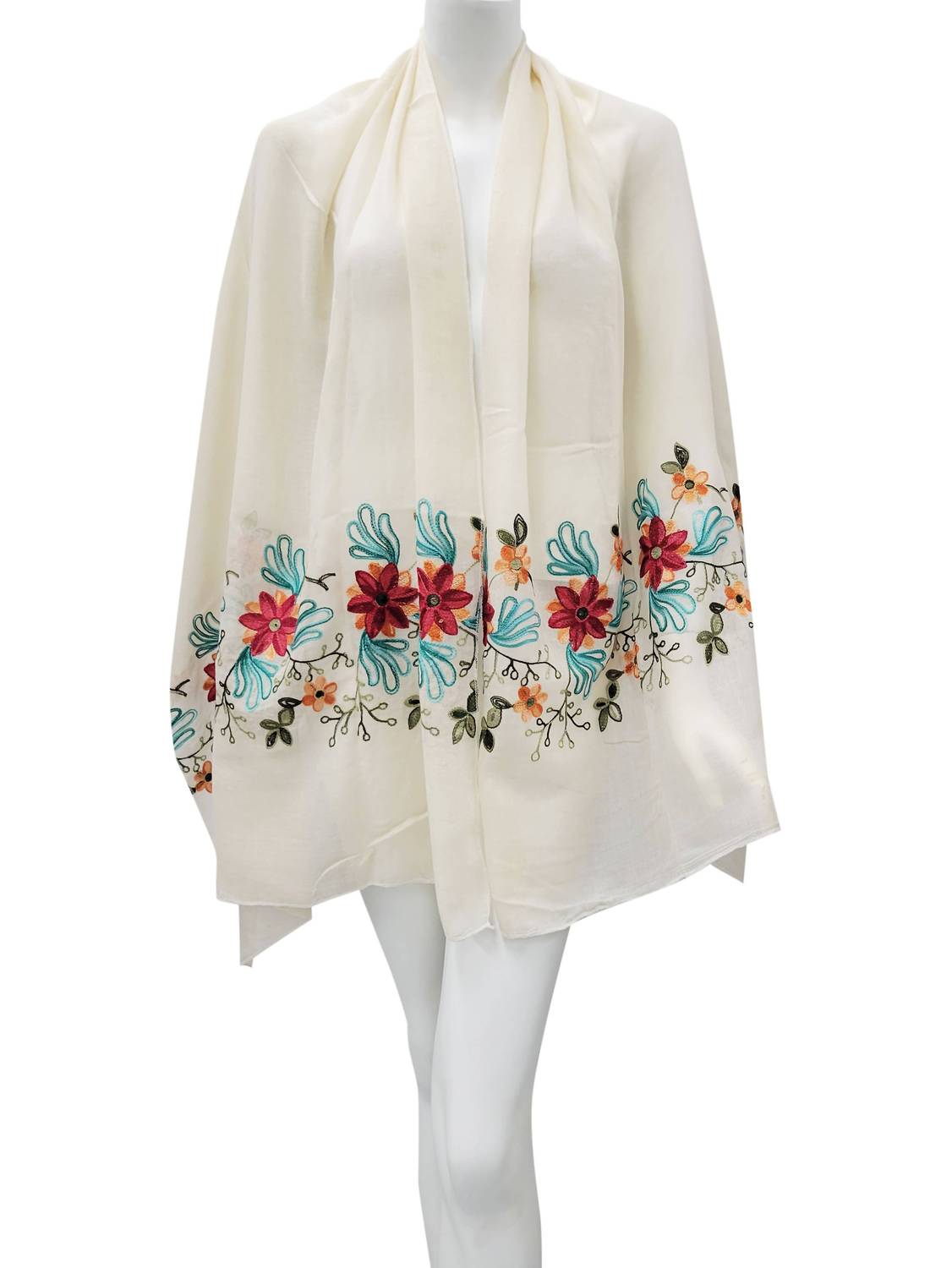 Raj Trading - Women's Pansy Embroidered Sheer Long Rectangle Scarf