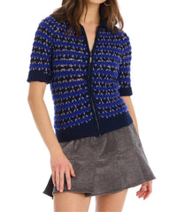ALLISON NEW YORK Carlyle Zip Up Sweater in blue black - women's sweater - detail view