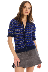 ALLISON NEW YORK Carlyle Zip Up Sweater in blue black - women's sweater - alternate view