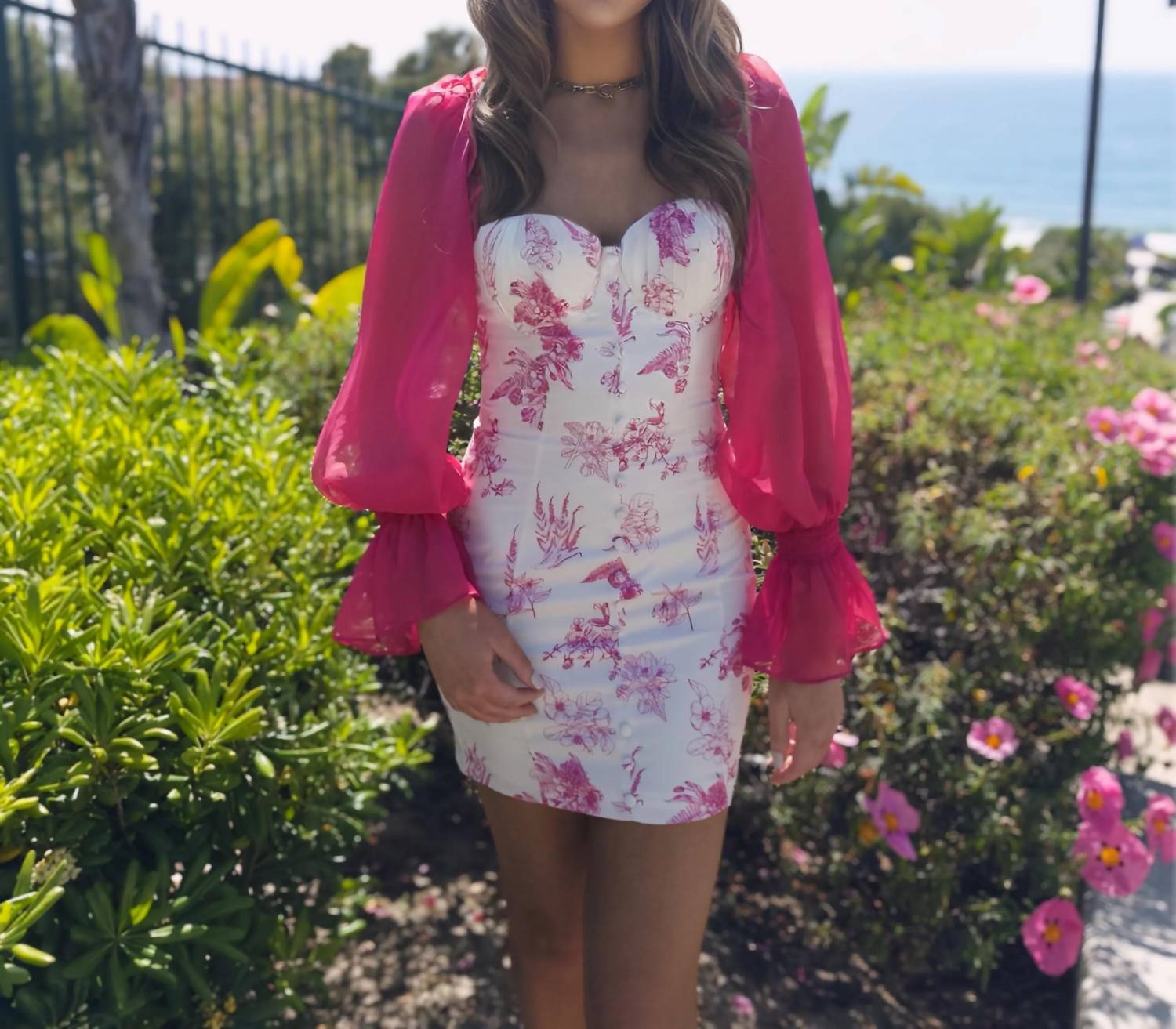 Wholesale Fashion Trends - Valentina Long Sleeve Puff Sleeve Floral Mini Dress