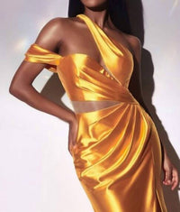 Cinderella Divine - Asymmetrical Satin Slit Gown