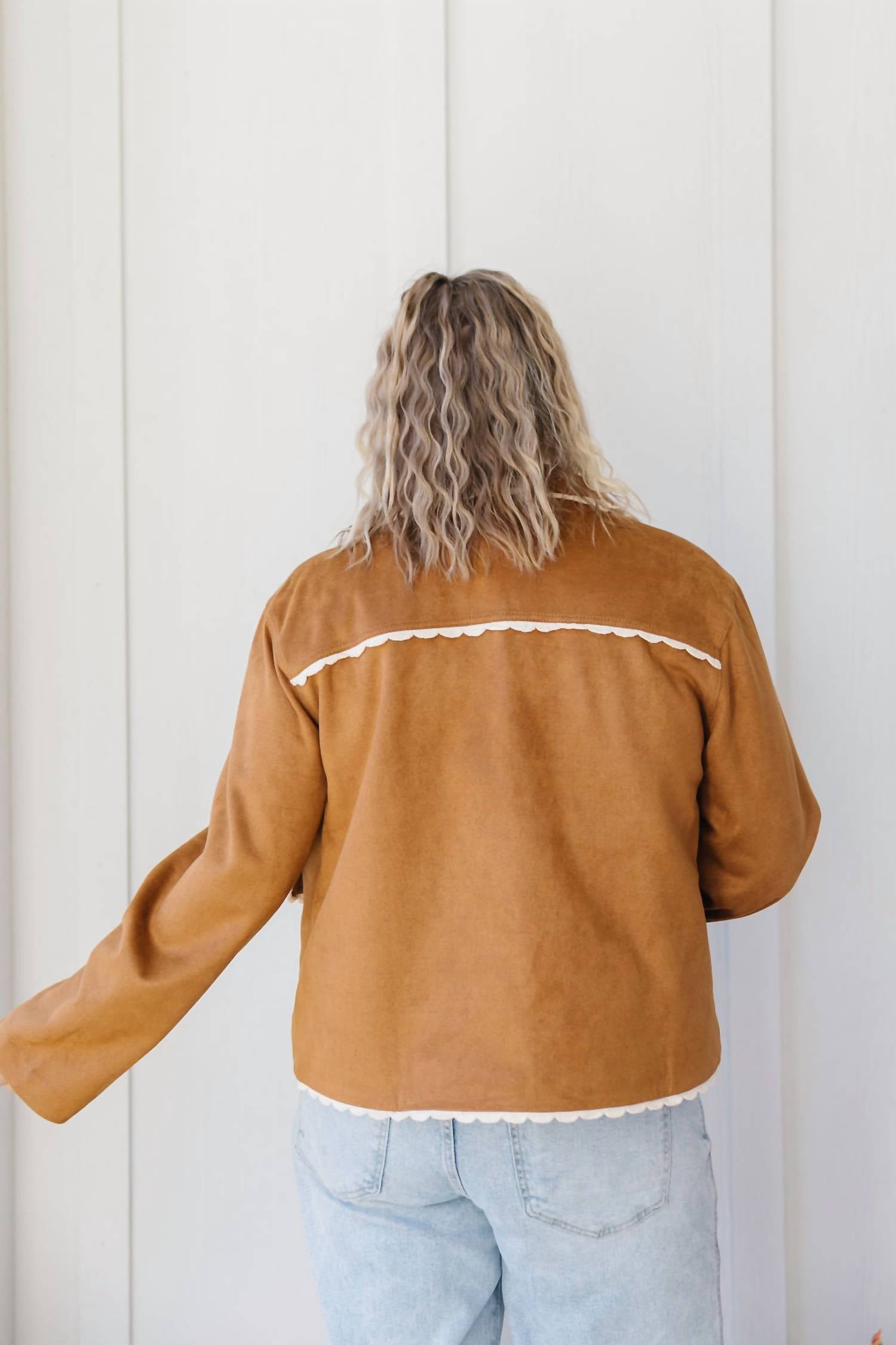 Polagram Meg Suede Jacket in camel - women's jacket - detail view