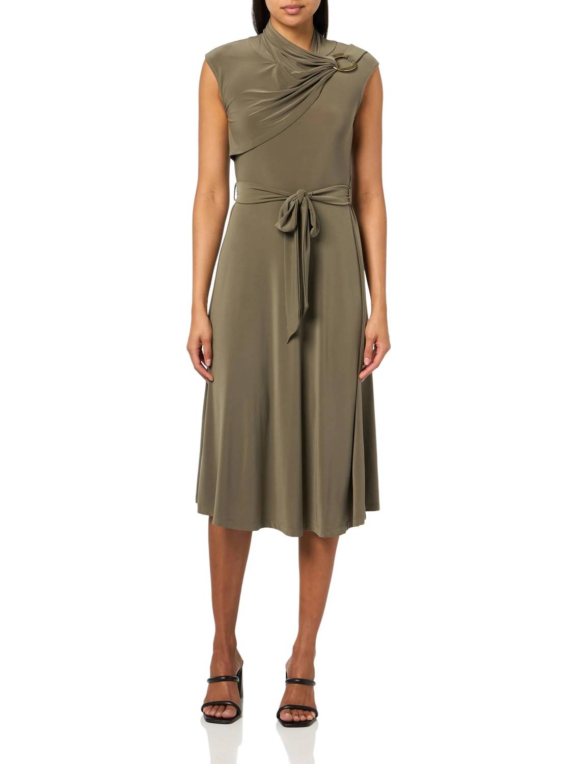 Halston Heritage - Sleeveless Draped Neck Oval Hardware Dress