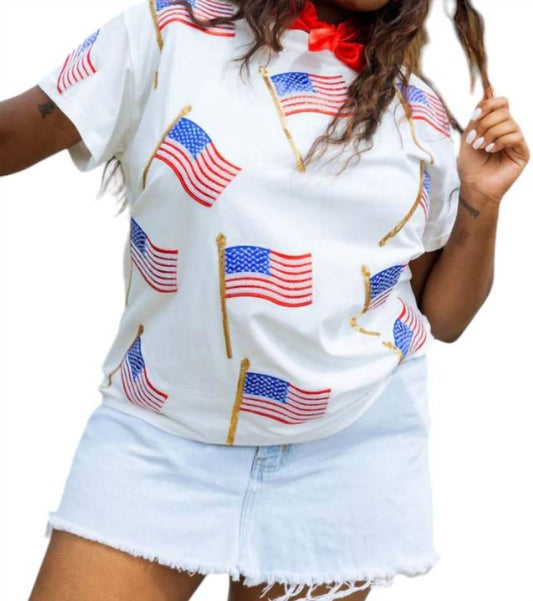 Queen Of Sparkles - Scattered Metallic American Flag Tee