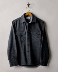 Taylor Stitch Men's Cpo Shirt in heather slate twill - men's long sleeve top - detail view