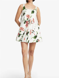 LEO LIN Suki Puff Mini Dress in vine print in snow - women's dress - alternate view