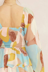 Entro - Printed Square Neck Tiered Romper