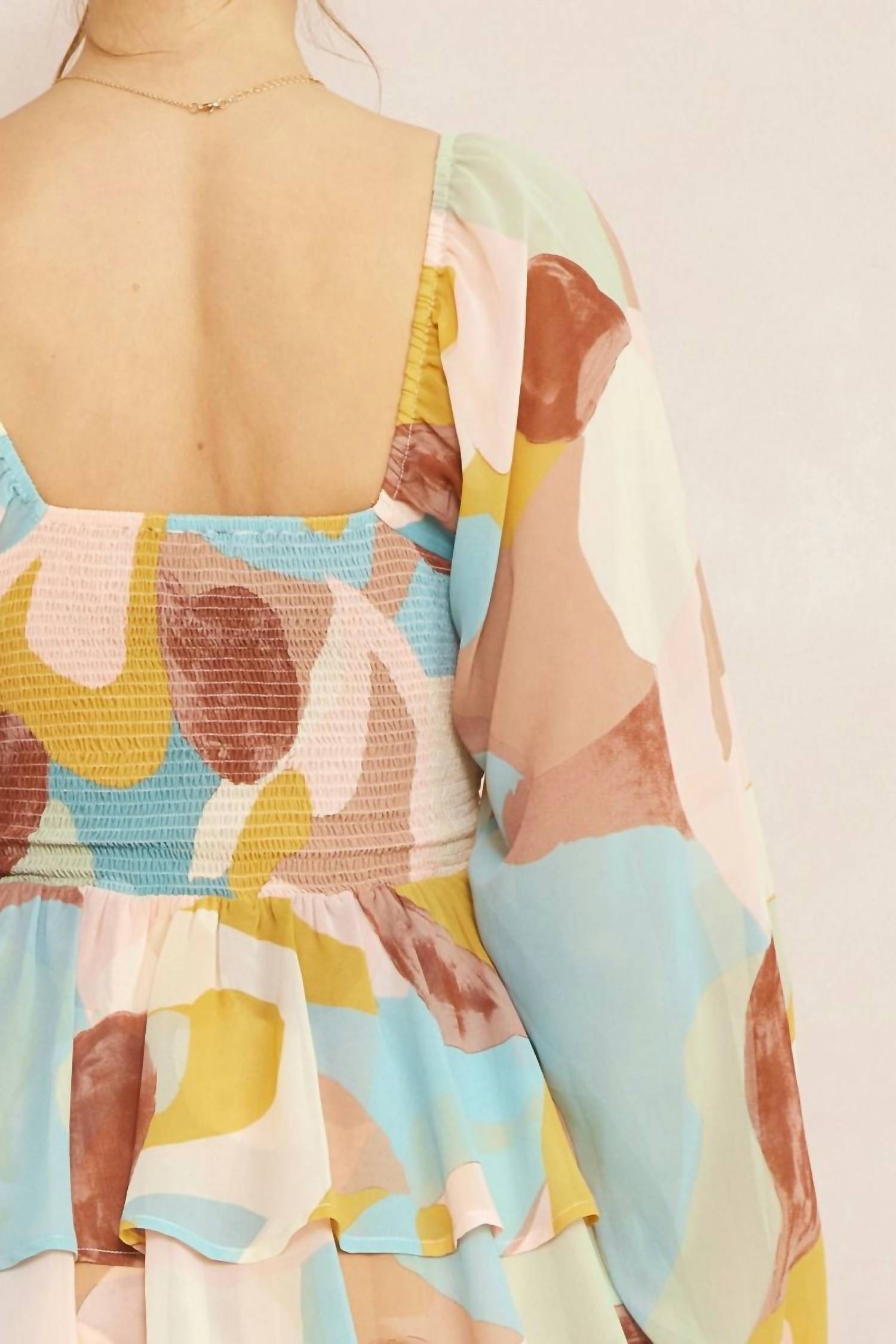 Entro - Printed Square Neck Tiered Romper