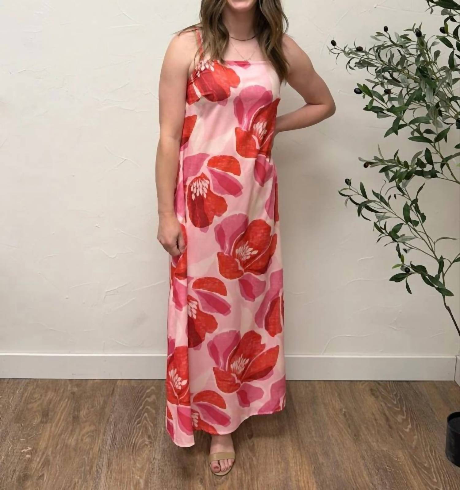 Shop Sevenday - Floral Print Strap Linen Maxi Dress