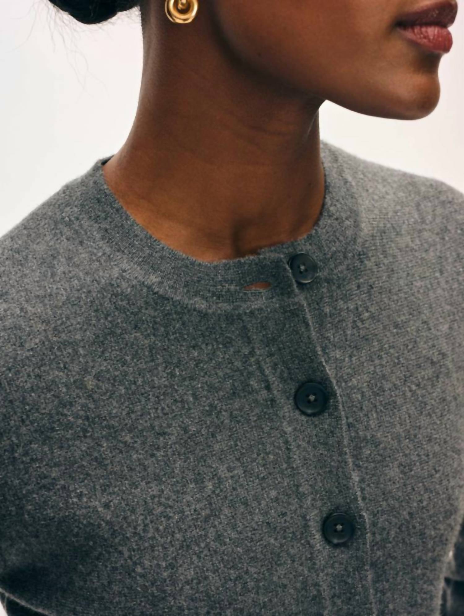 White + Warren Cashmere Blend Peplum Cardigan in dark granite 1 - women's cardigan - detail view