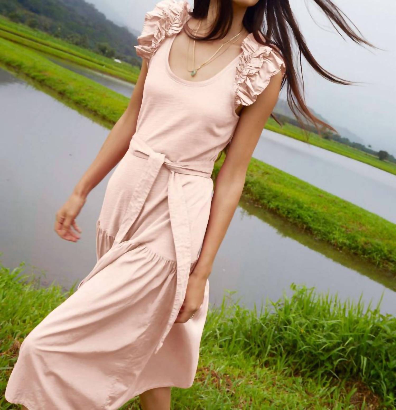Nation LTD Everleigh Frilly Dress in dusty peach - women's dress - alternate view