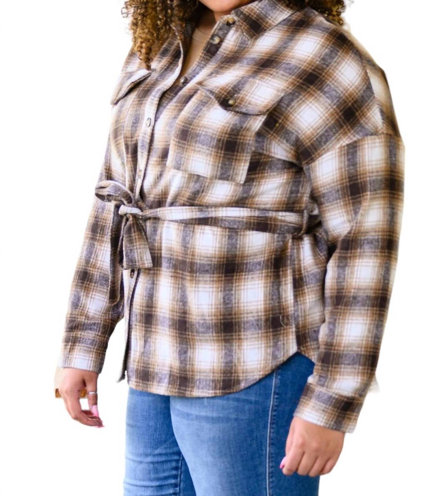 Hailey & Co - Outside Stroll Plaid Waist Tie Shacket