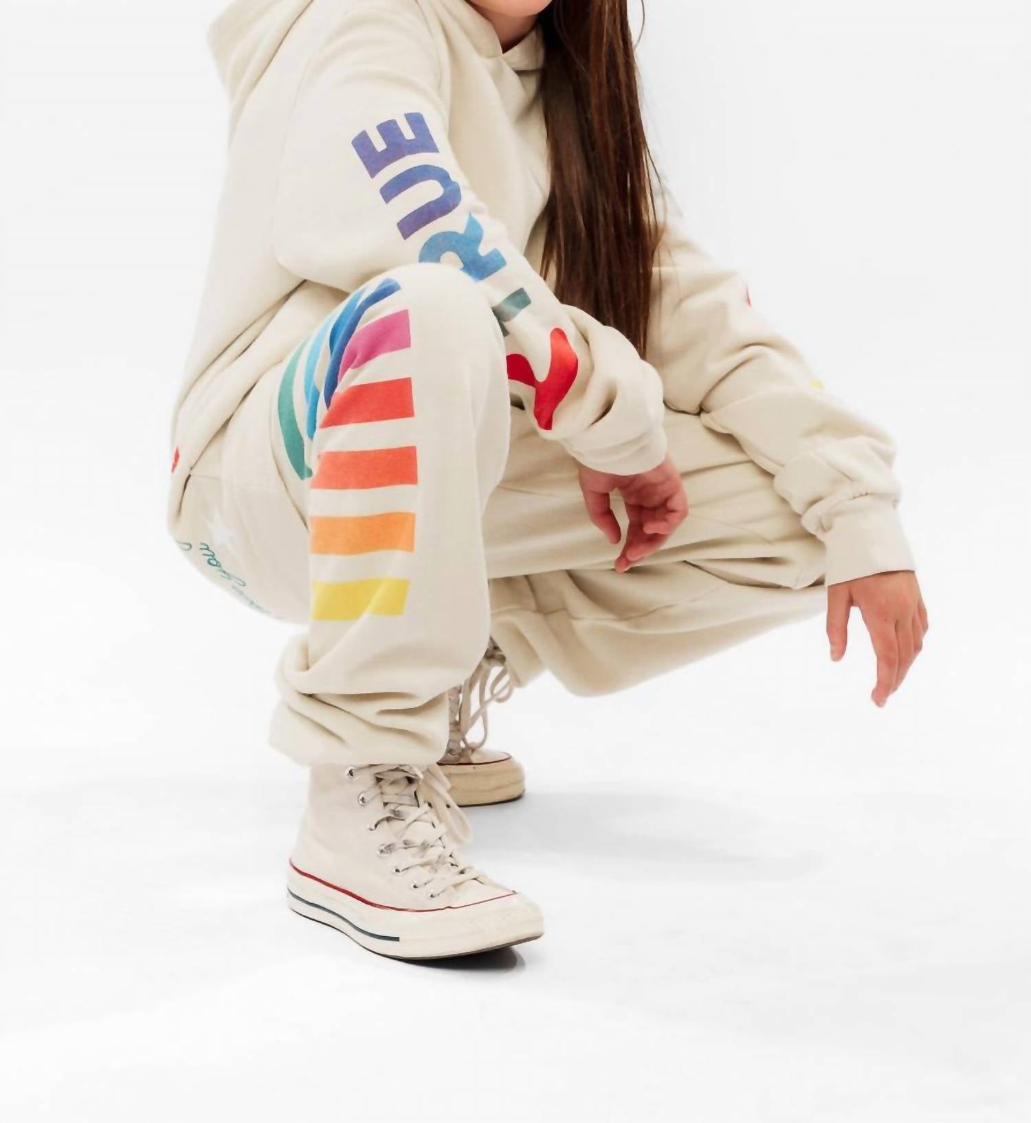 ROWDY SPROUT Girl's True Colors Sweatpants in bone - kids' joggers