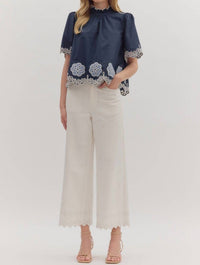 Entro - Flutter Embroidered High Neck Top