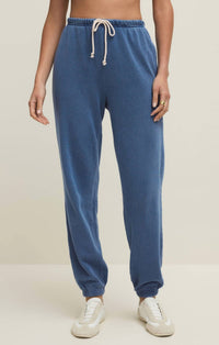 Z Supply Downtown Knit Denim Jogger Pants in calypso blue indigo - women's pants