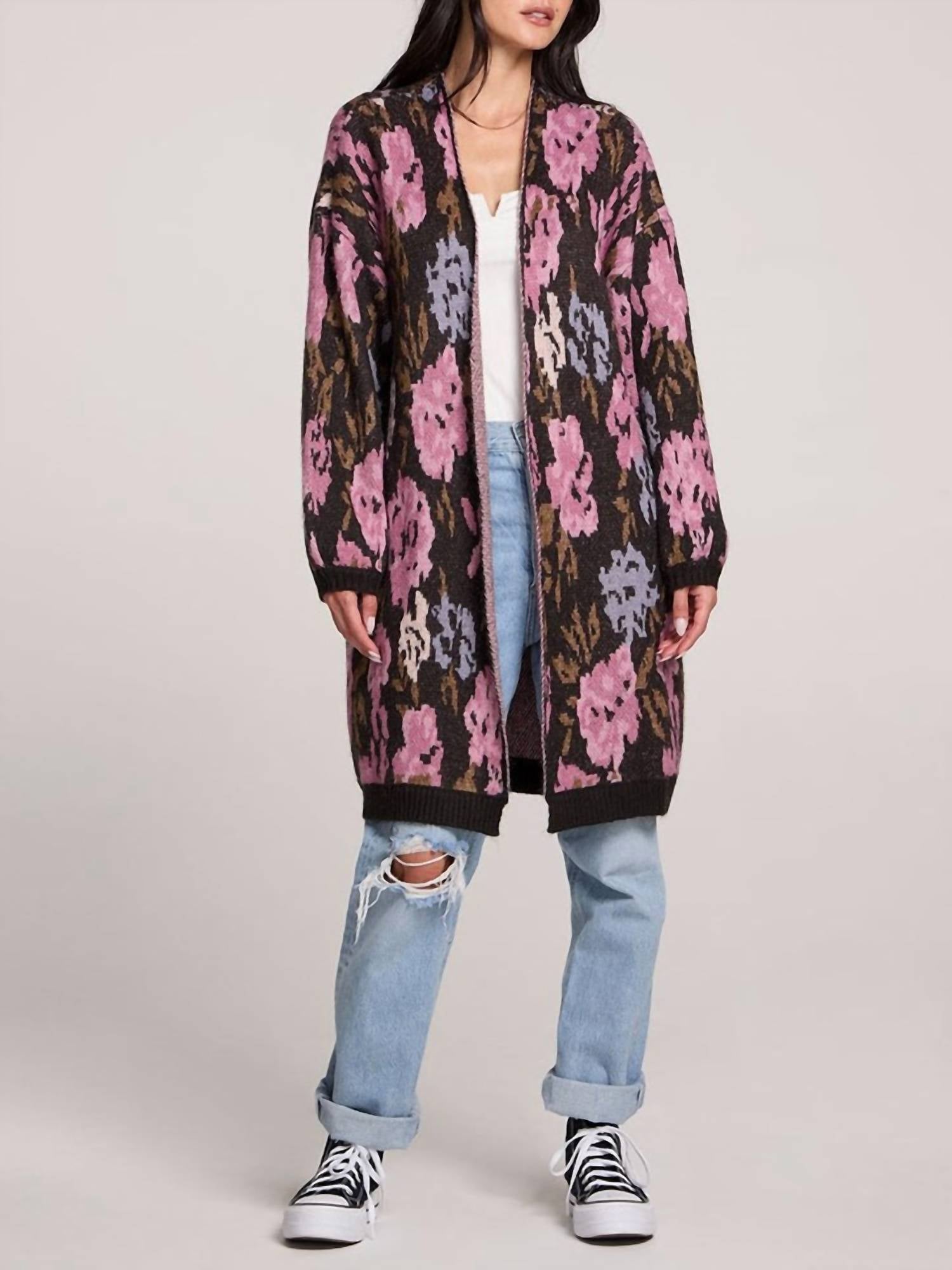 saltwater LUXE Emer Long Open Floral Cardigan in multi - women's cardigan