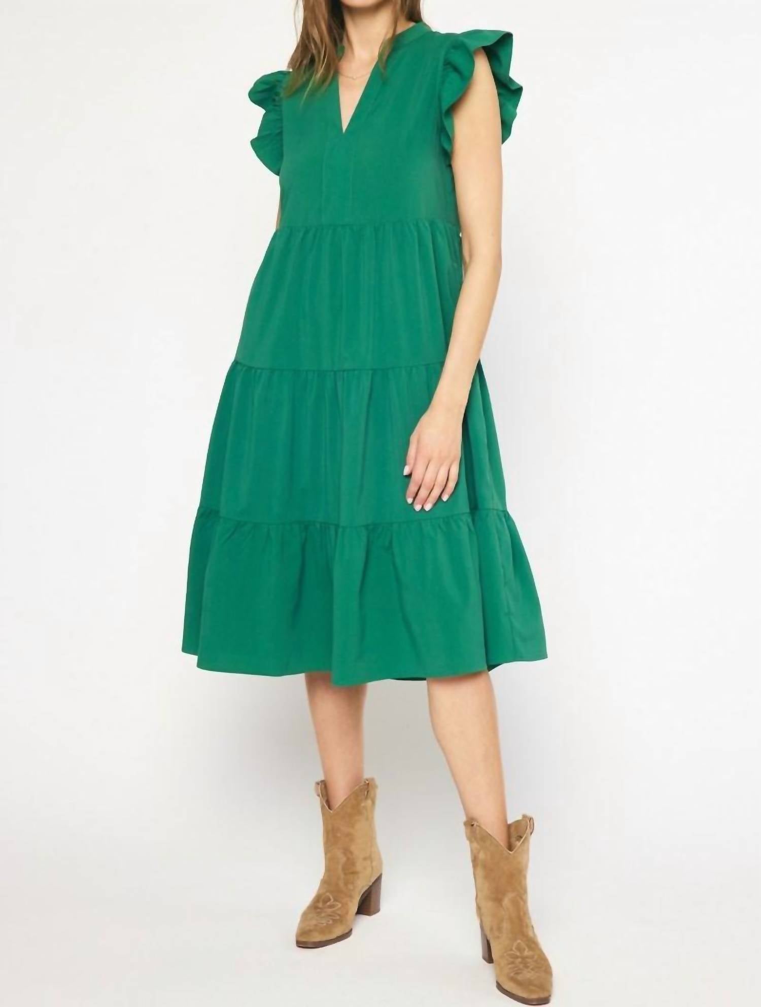 Entro - Ruffled Pocket Tiered Midi Dress