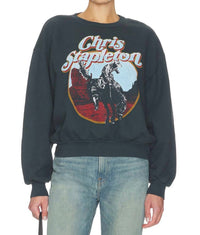 DAYDREAMER Chris Stapleton Oversized Crew Sweatshirt in black - women's top