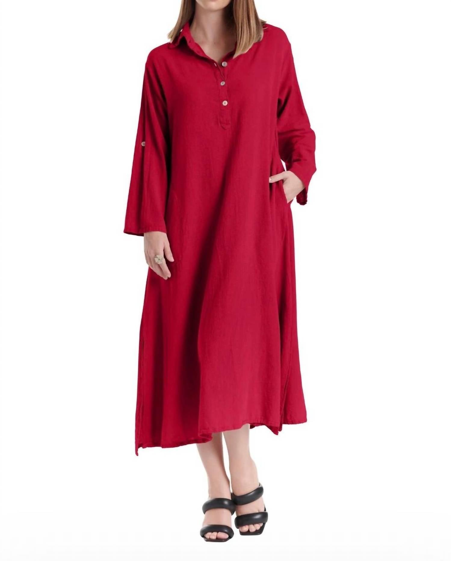 Oh My Gauze! River Button Down Midi Dress in crimson - women's dress