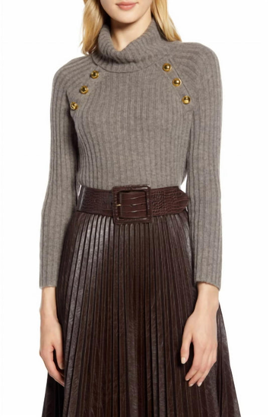 Halogen - Atlantic X Pacific Button Detail Wool Blend Turtleneck Sweater