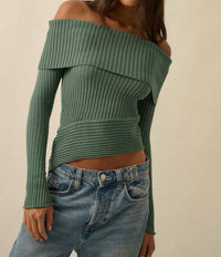 Promesa - So Fine Semi-sheer Rib-knit Foldover Top