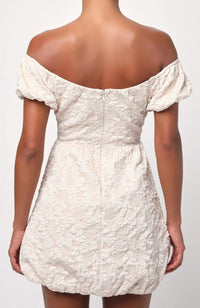 Lulus - Avery Jacquard Puff Sleeve Mini Dress