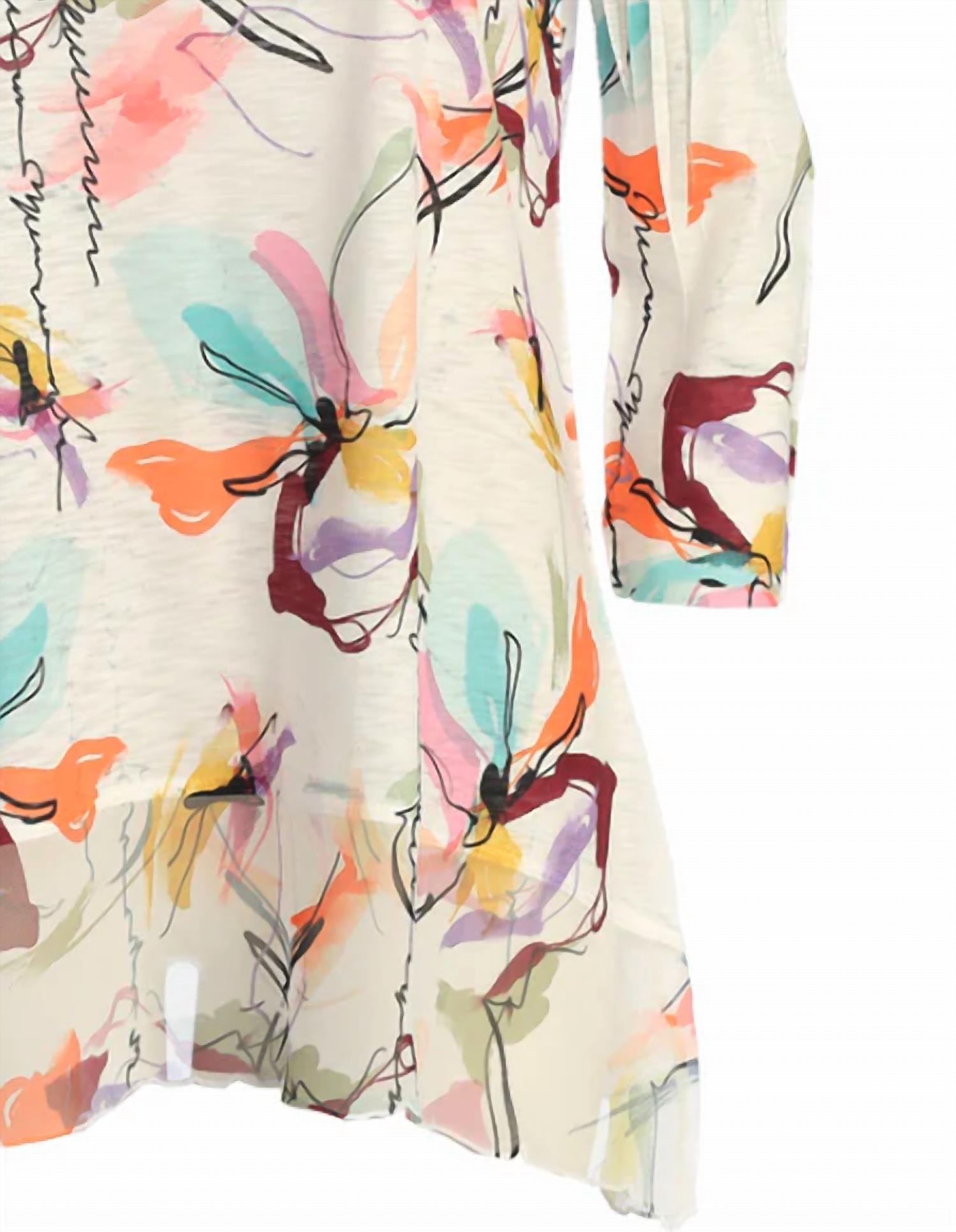 Jess & Jane Women's Elena Chiffon Hem Top in animal print - women's blouse - detail view