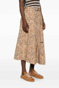 Ganni - Printed Stretch Cotton Asymmetric Belt Skirt