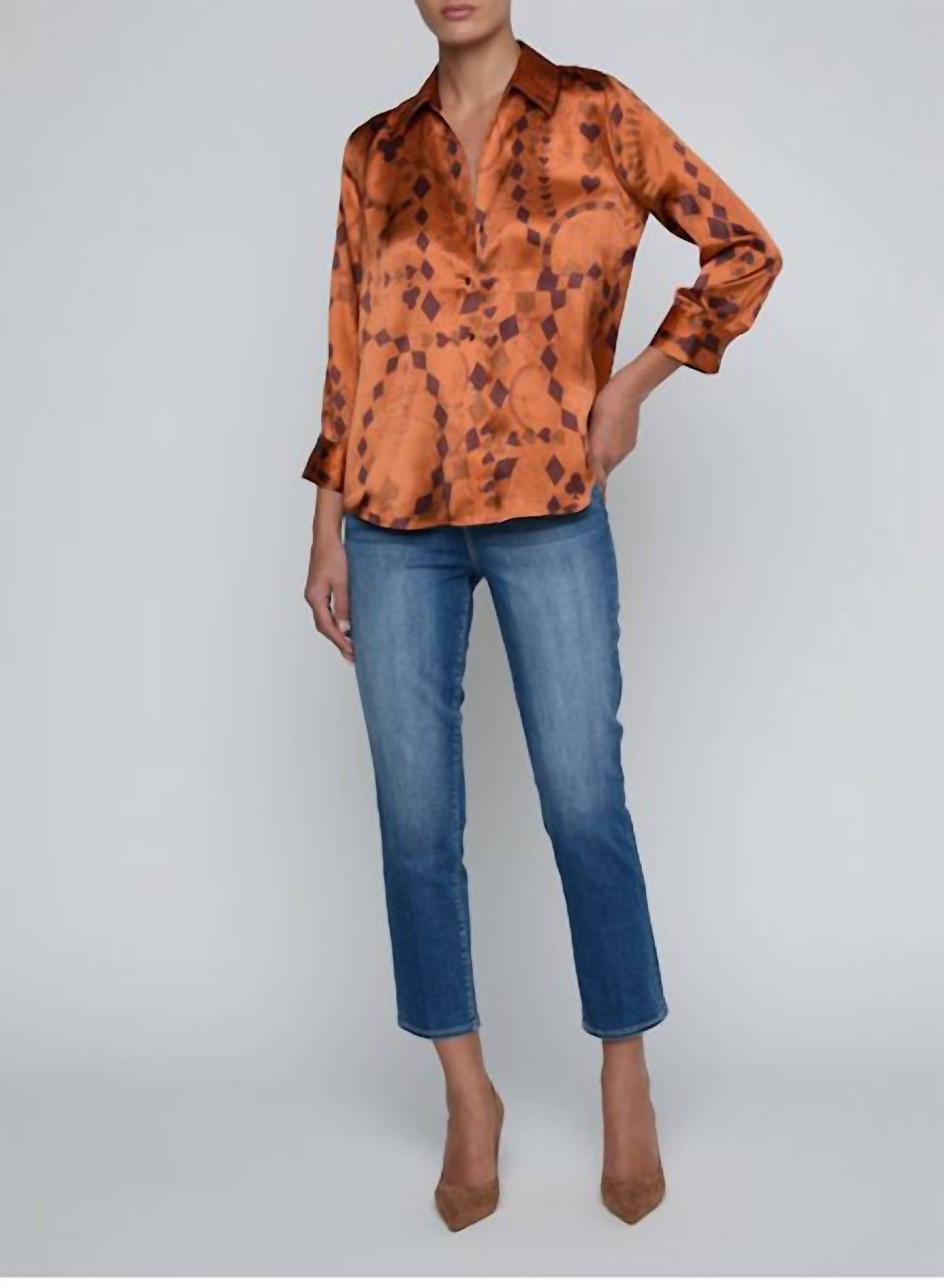 L'Agence - Dani Playing Card Geo Silk Blouse