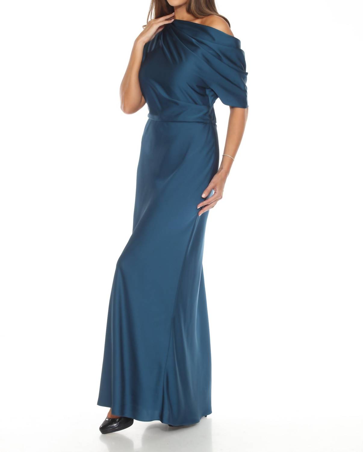 Joseph Ribkoff - Women's Draped Cold Shoulder Satin Long Dress