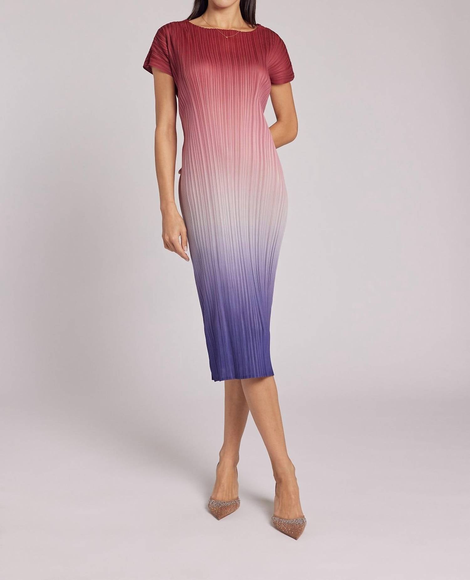 Wild Cosmos Valentina Ombre Plisse Midi Dress in sunset multi - women's dress - detail view