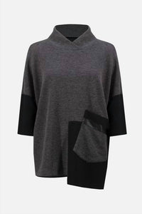 Joseph Ribkoff Relaxed Fit Mock-Neck Pullover in grey black 1 - women's blouse - view 4