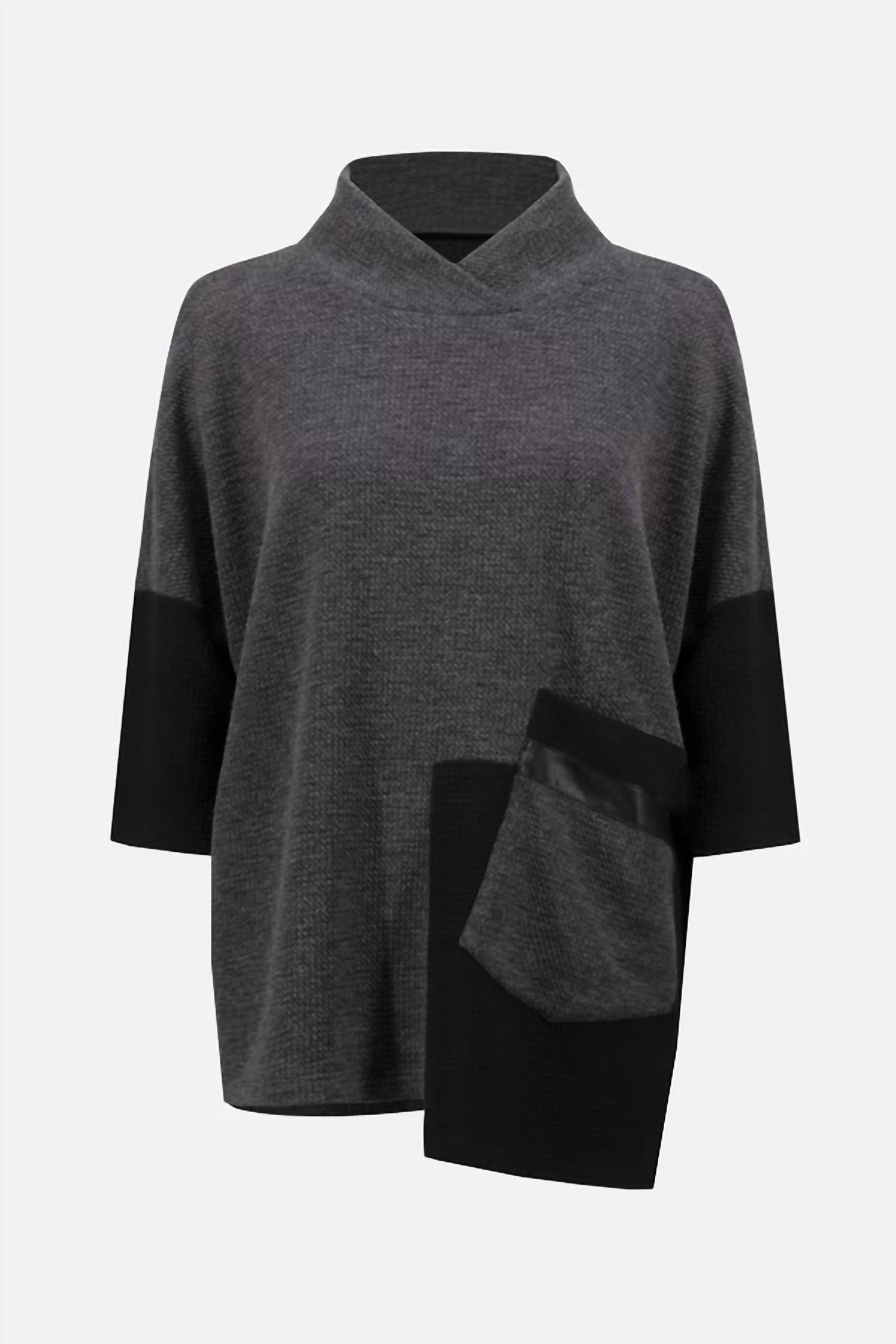 Joseph Ribkoff Relaxed Fit Mock-Neck Pullover in grey black 1 - women's blouse - view 4