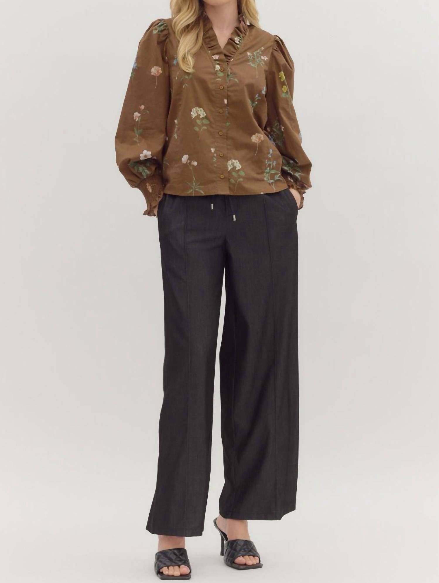 Entro - Smocked Long Sleeved Floral Top