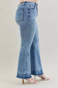 Judy Blue High Waist Tummy Control Release Hem Flare Stretchy Jeans - Plus in denim - women's pants - detail view