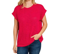 Zenana - Slub Rolled Sleeve Tee