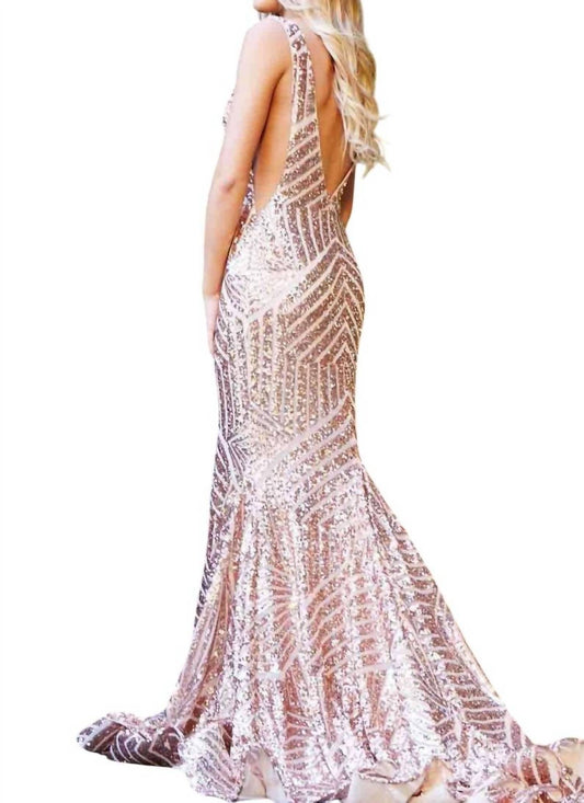 Jovani - Low V Neck Sequin Dress