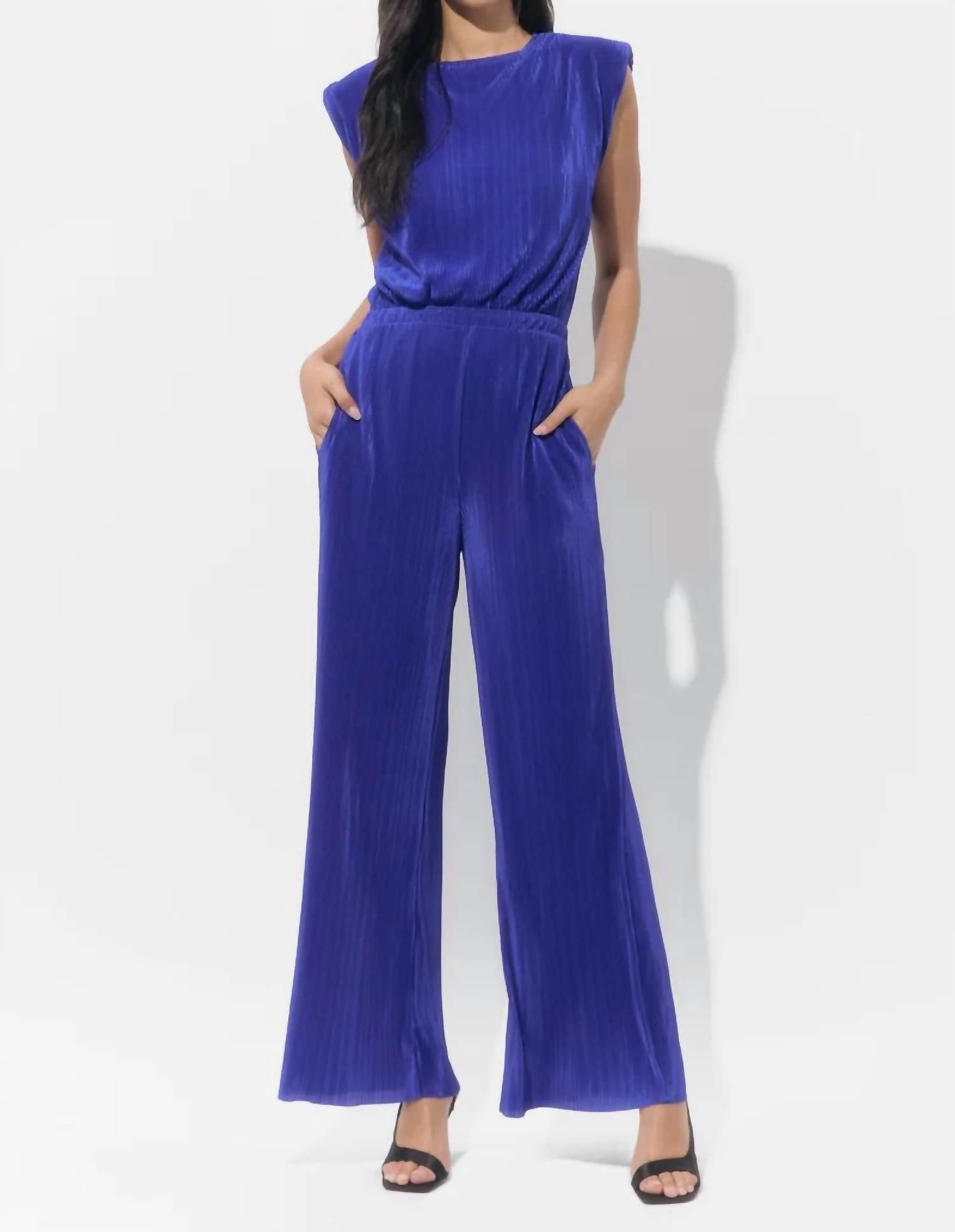 Adelyn Rae - Annalise Padded Shoulder Plisse Jumpsuit