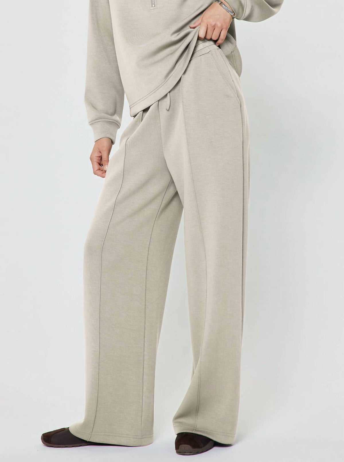 Current Air - Cowl Neck Pullover Sweatshirt And Wide Leg Pants Set