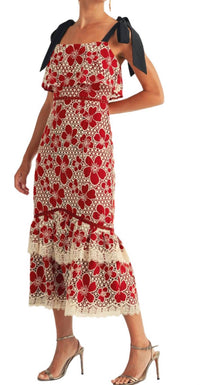 Just Me - Women's Flower Lace Ruffle Dress