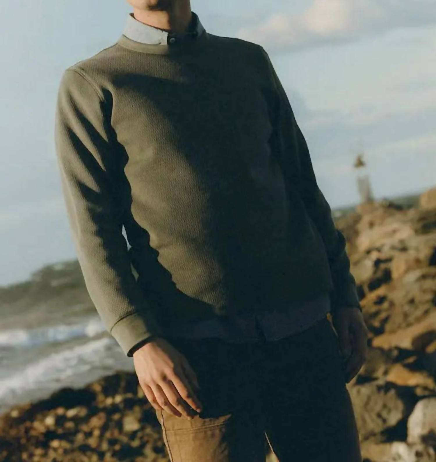 Taylor Stitch Organic Cotton Waffle Crew Sweater in deep sea - men's sweater