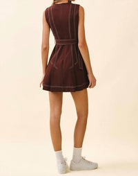 TCEC Riley Sleeveless Mini Dress in brown - women's dress - detail view